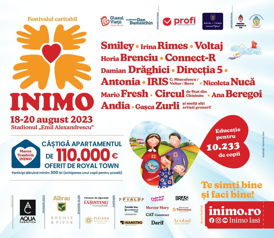 Artişti români de top vin la Festivalul Inimo de la Iași, pentru ca 10.233 de copii nevoiaşi să meargă la şcoală